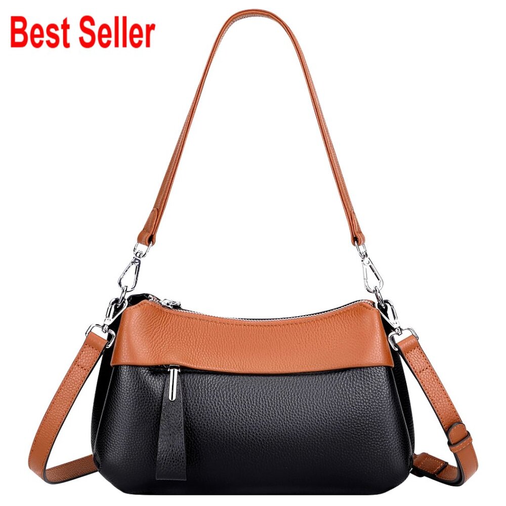 Genuine Leather Crossbody Bag With 2 Detachable Straps, Hobo Style